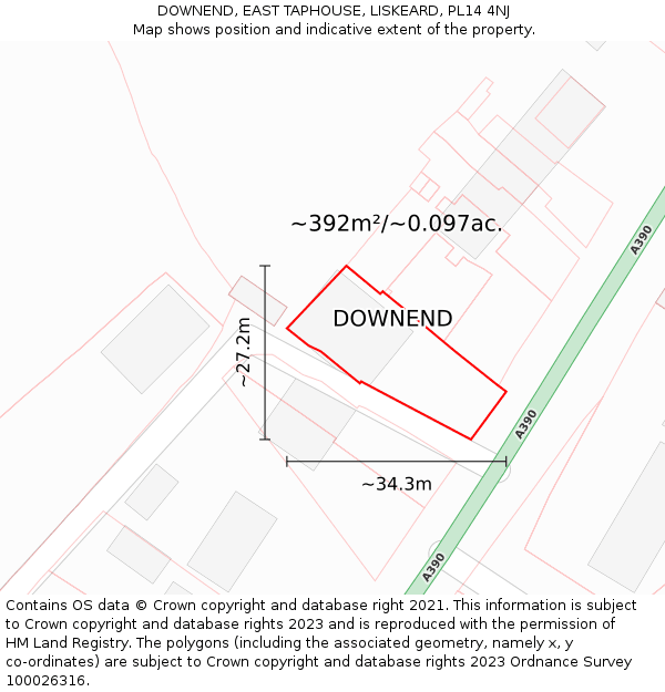 DOWNEND, EAST TAPHOUSE, LISKEARD, PL14 4NJ: Plot and title map