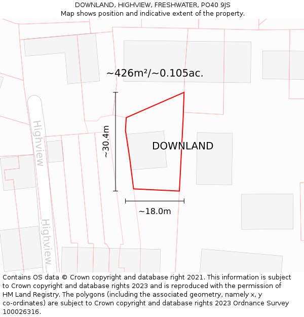 DOWNLAND, HIGHVIEW, FRESHWATER, PO40 9JS: Plot and title map