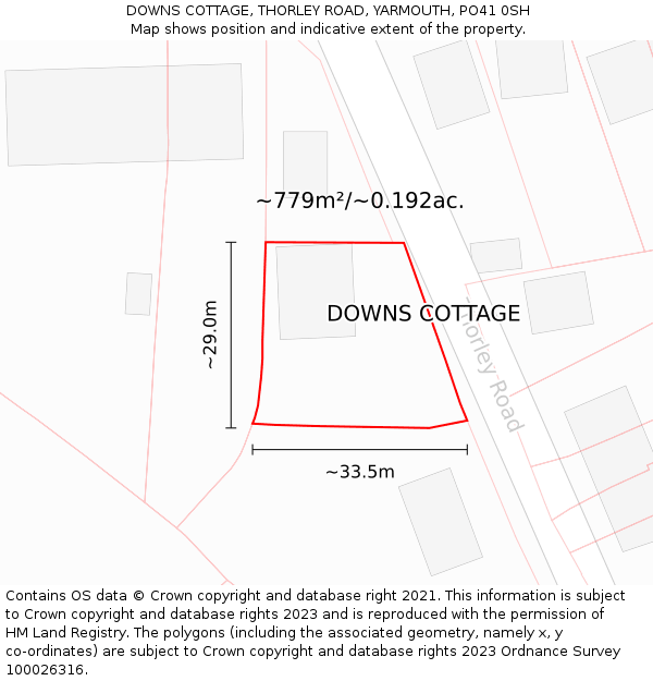 DOWNS COTTAGE, THORLEY ROAD, YARMOUTH, PO41 0SH: Plot and title map