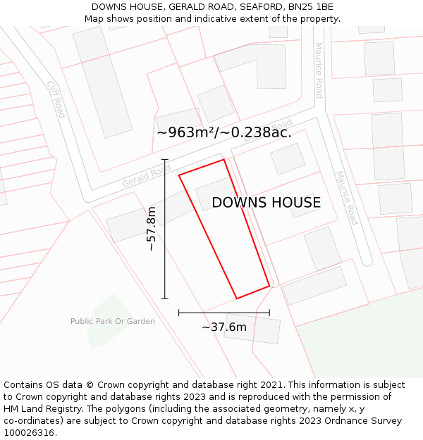 DOWNS HOUSE, GERALD ROAD, SEAFORD, BN25 1BE: Plot and title map