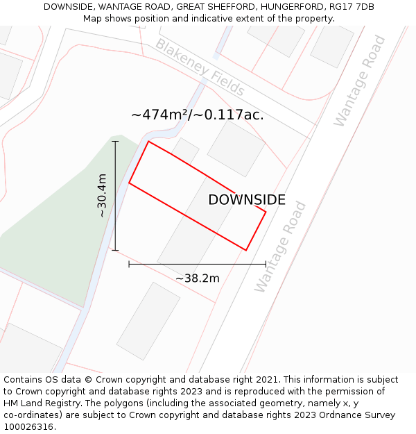 DOWNSIDE, WANTAGE ROAD, GREAT SHEFFORD, HUNGERFORD, RG17 7DB: Plot and title map