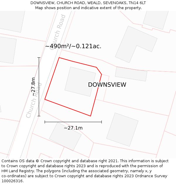 DOWNSVIEW, CHURCH ROAD, WEALD, SEVENOAKS, TN14 6LT: Plot and title map