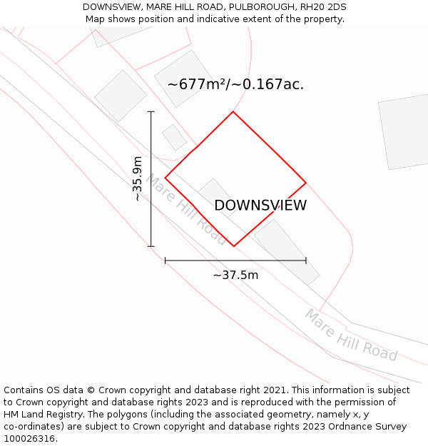 DOWNSVIEW, MARE HILL ROAD, PULBOROUGH, RH20 2DS: Plot and title map