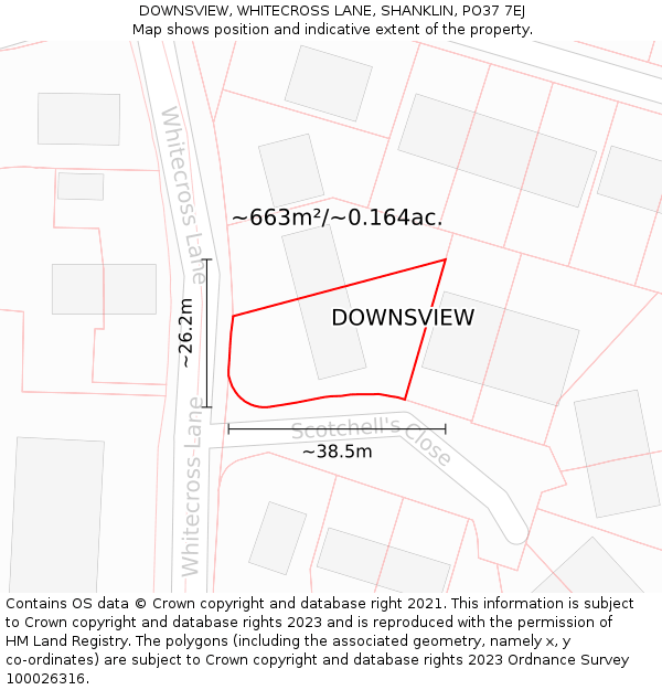 DOWNSVIEW, WHITECROSS LANE, SHANKLIN, PO37 7EJ: Plot and title map