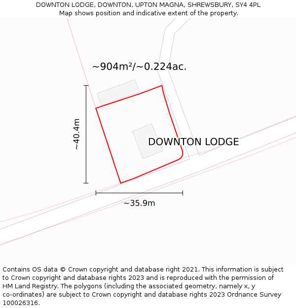 DOWNTON LODGE, DOWNTON, UPTON MAGNA, SHREWSBURY, SY4 4PL: Plot and title map