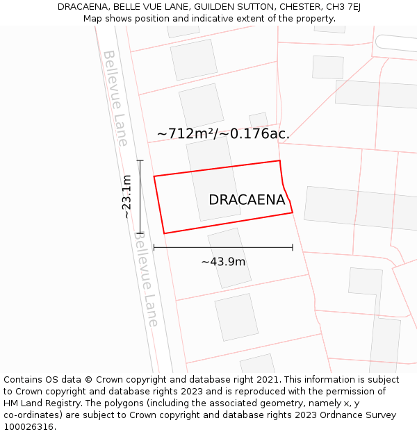 DRACAENA, BELLE VUE LANE, GUILDEN SUTTON, CHESTER, CH3 7EJ: Plot and title map