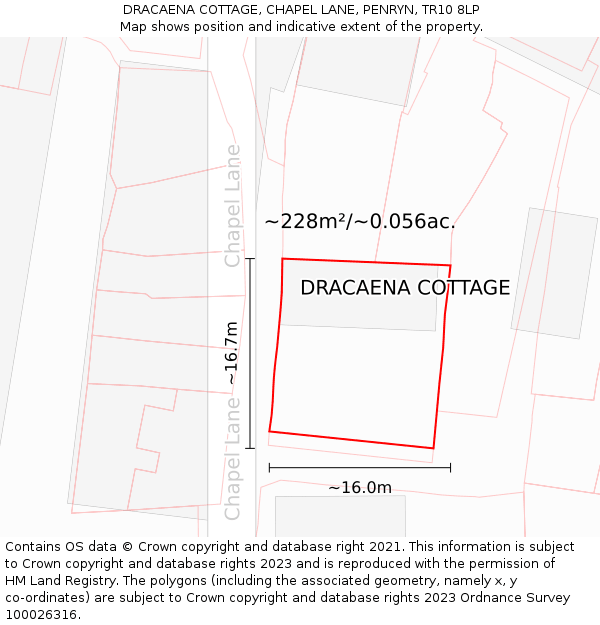 DRACAENA COTTAGE, CHAPEL LANE, PENRYN, TR10 8LP: Plot and title map