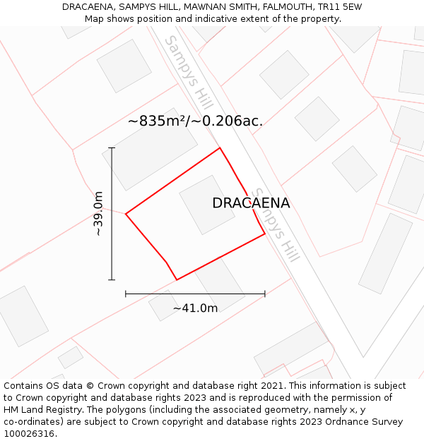 DRACAENA, SAMPYS HILL, MAWNAN SMITH, FALMOUTH, TR11 5EW: Plot and title map