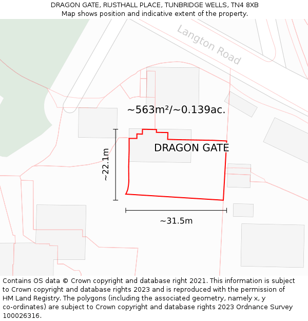 DRAGON GATE, RUSTHALL PLACE, TUNBRIDGE WELLS, TN4 8XB: Plot and title map