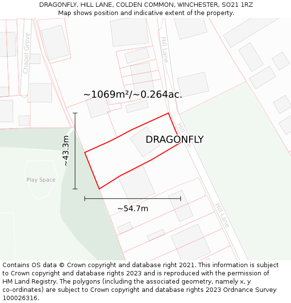 DRAGONFLY, HILL LANE, COLDEN COMMON, WINCHESTER, SO21 1RZ: Plot and title map