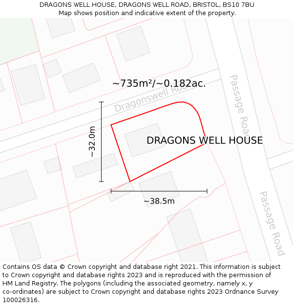 DRAGONS WELL HOUSE, DRAGONS WELL ROAD, BRISTOL, BS10 7BU: Plot and title map