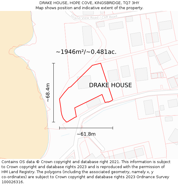 DRAKE HOUSE, HOPE COVE, KINGSBRIDGE, TQ7 3HY: Plot and title map