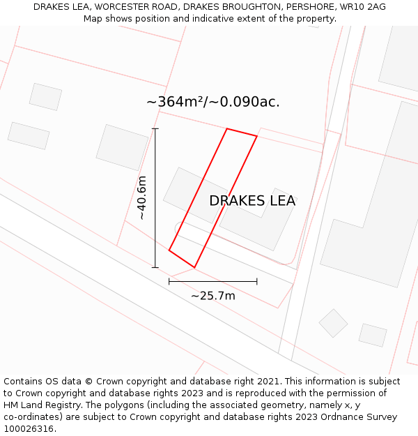 DRAKES LEA, WORCESTER ROAD, DRAKES BROUGHTON, PERSHORE, WR10 2AG: Plot and title map