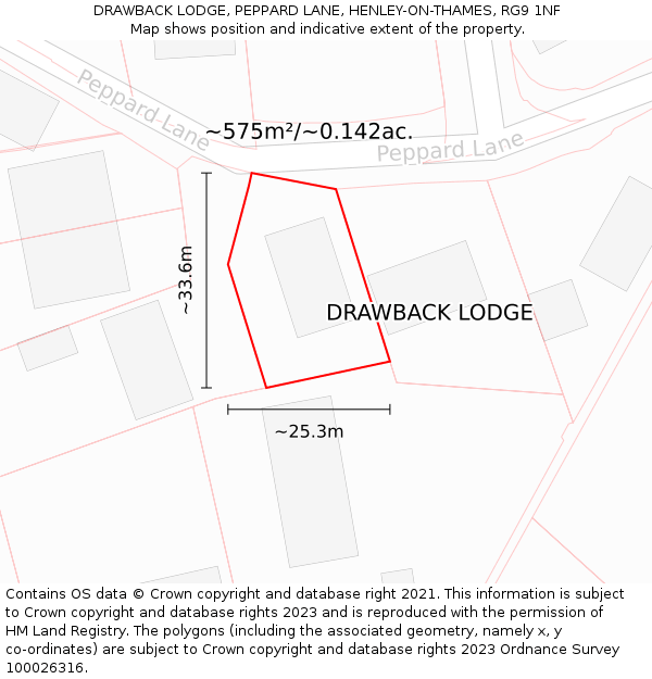 DRAWBACK LODGE, PEPPARD LANE, HENLEY-ON-THAMES, RG9 1NF: Plot and title map