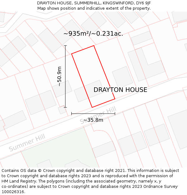 DRAYTON HOUSE, SUMMERHILL, KINGSWINFORD, DY6 9JF: Plot and title map
