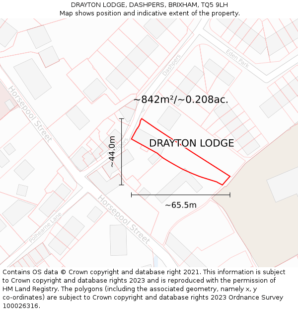 DRAYTON LODGE, DASHPERS, BRIXHAM, TQ5 9LH: Plot and title map
