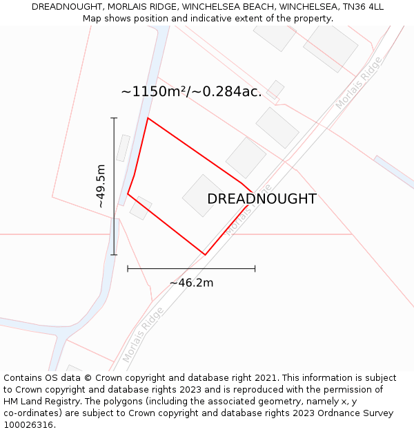 DREADNOUGHT, MORLAIS RIDGE, WINCHELSEA BEACH, WINCHELSEA, TN36 4LL: Plot and title map