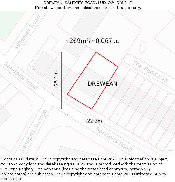 DREWEAN, SANDPITS ROAD, LUDLOW, SY8 1HP: Plot and title map