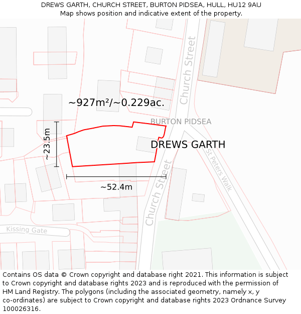 DREWS GARTH, CHURCH STREET, BURTON PIDSEA, HULL, HU12 9AU: Plot and title map
