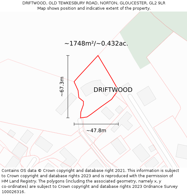 DRIFTWOOD, OLD TEWKESBURY ROAD, NORTON, GLOUCESTER, GL2 9LR: Plot and title map