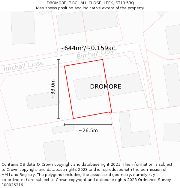 DROMORE, BIRCHALL CLOSE, LEEK, ST13 5RQ: Plot and title map