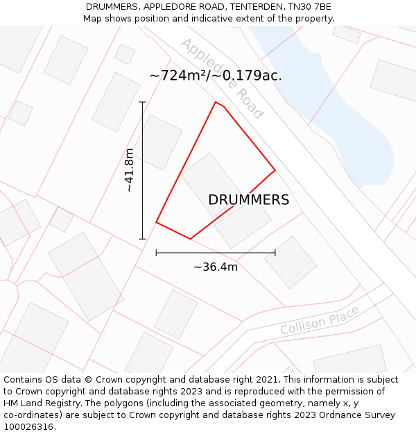 DRUMMERS, APPLEDORE ROAD, TENTERDEN, TN30 7BE: Plot and title map