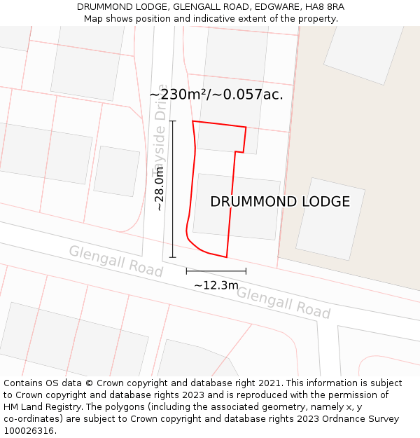 DRUMMOND LODGE, GLENGALL ROAD, EDGWARE, HA8 8RA: Plot and title map