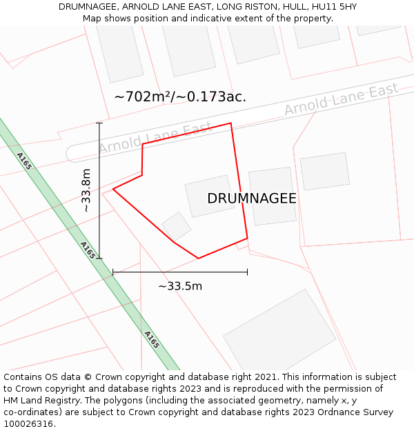 DRUMNAGEE, ARNOLD LANE EAST, LONG RISTON, HULL, HU11 5HY: Plot and title map