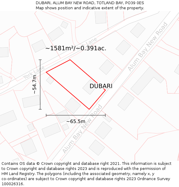 DUBARI, ALUM BAY NEW ROAD, TOTLAND BAY, PO39 0ES: Plot and title map