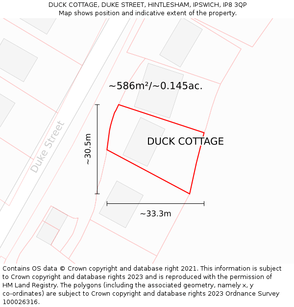 DUCK COTTAGE, DUKE STREET, HINTLESHAM, IPSWICH, IP8 3QP: Plot and title map