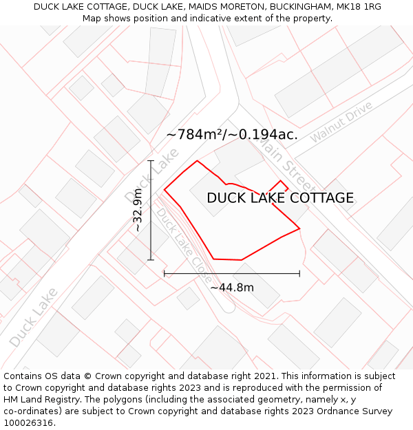 DUCK LAKE COTTAGE, DUCK LAKE, MAIDS MORETON, BUCKINGHAM, MK18 1RG: Plot and title map