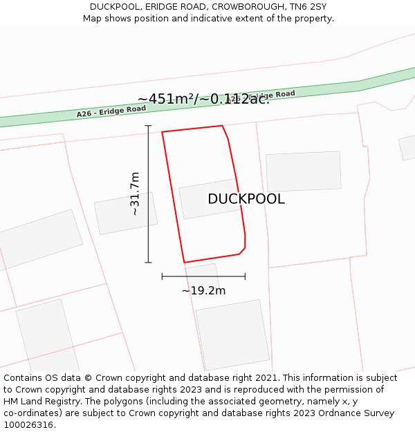 DUCKPOOL, ERIDGE ROAD, CROWBOROUGH, TN6 2SY: Plot and title map