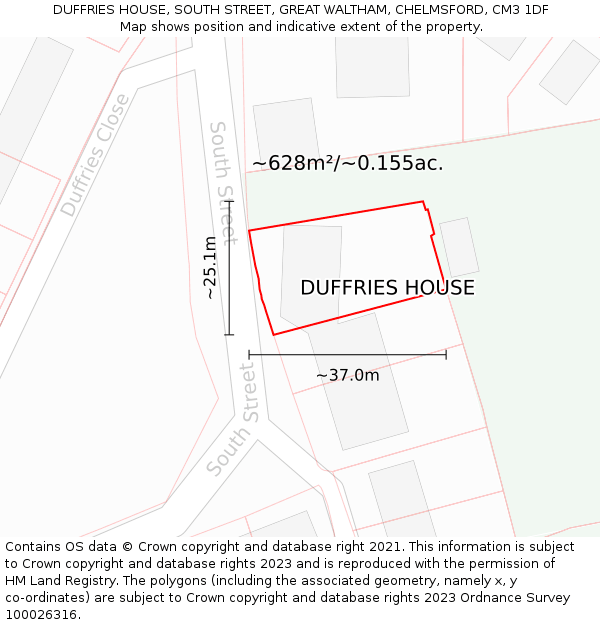 DUFFRIES HOUSE, SOUTH STREET, GREAT WALTHAM, CHELMSFORD, CM3 1DF: Plot and title map