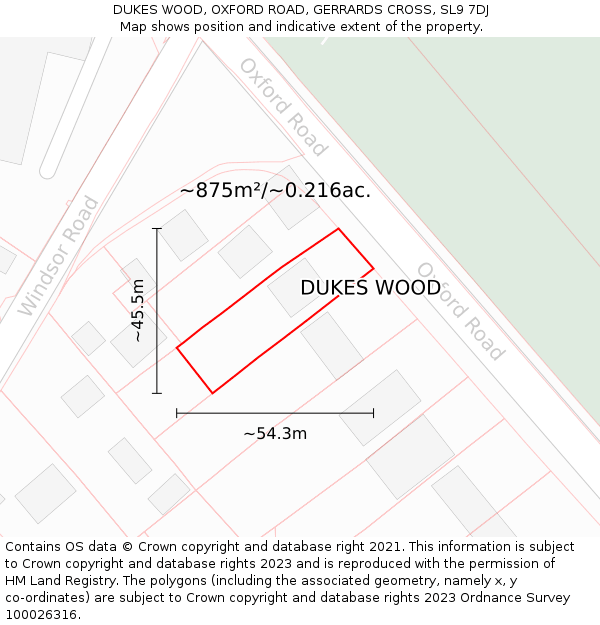 DUKES WOOD, OXFORD ROAD, GERRARDS CROSS, SL9 7DJ: Plot and title map