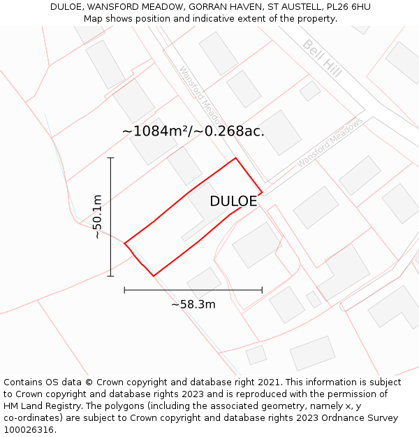 DULOE, WANSFORD MEADOW, GORRAN HAVEN, ST AUSTELL, PL26 6HU: Plot and title map