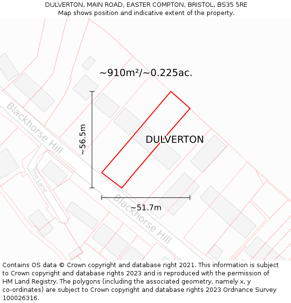 DULVERTON, MAIN ROAD, EASTER COMPTON, BRISTOL, BS35 5RE: Plot and title map