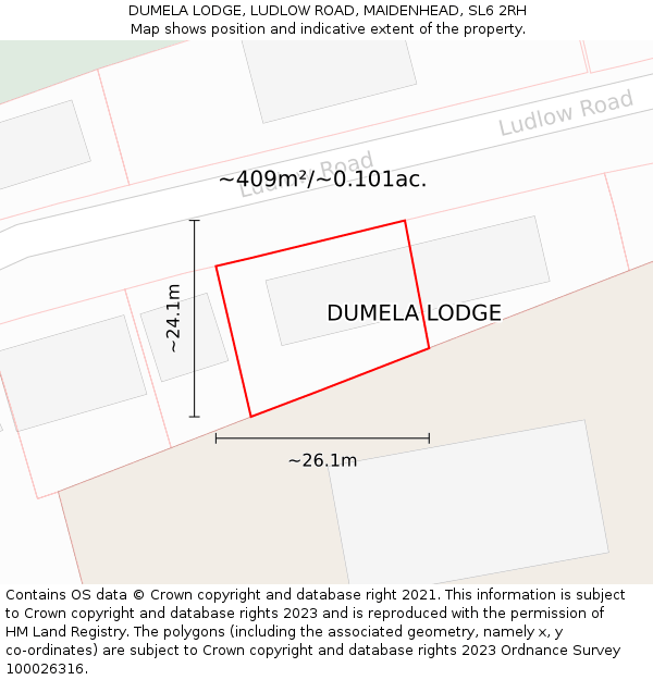 DUMELA LODGE, LUDLOW ROAD, MAIDENHEAD, SL6 2RH: Plot and title map