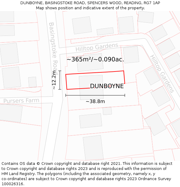 DUNBOYNE, BASINGSTOKE ROAD, SPENCERS WOOD, READING, RG7 1AP: Plot and title map