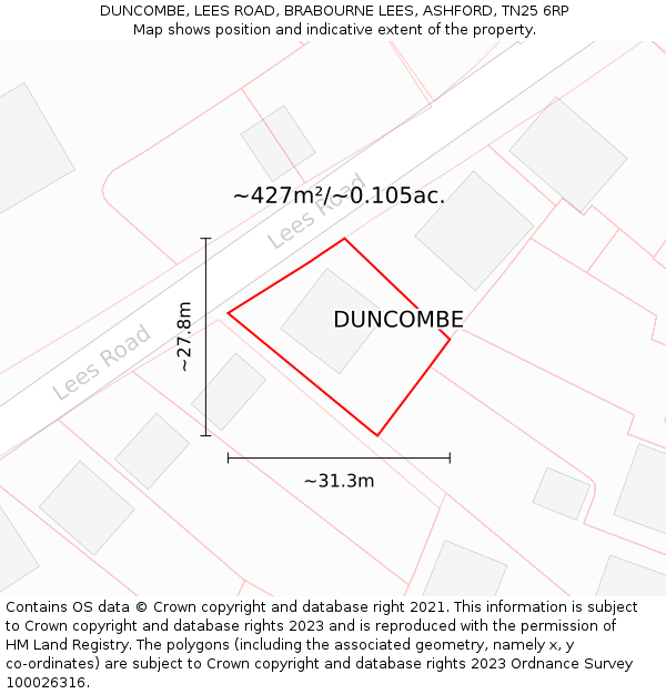 DUNCOMBE, LEES ROAD, BRABOURNE LEES, ASHFORD, TN25 6RP: Plot and title map