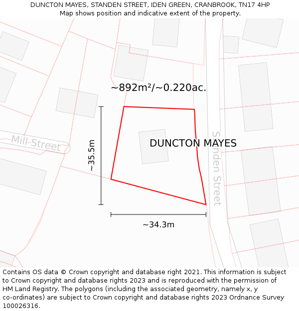 DUNCTON MAYES, STANDEN STREET, IDEN GREEN, CRANBROOK, TN17 4HP: Plot and title map