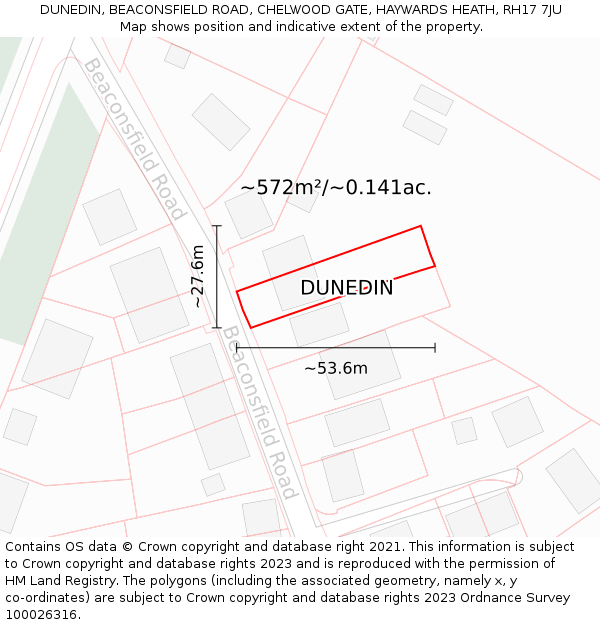 DUNEDIN, BEACONSFIELD ROAD, CHELWOOD GATE, HAYWARDS HEATH, RH17 7JU: Plot and title map