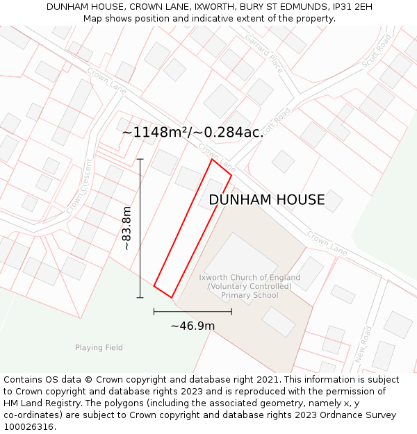 DUNHAM HOUSE, CROWN LANE, IXWORTH, BURY ST EDMUNDS, IP31 2EH: Plot and title map