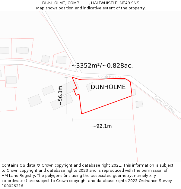 DUNHOLME, COMB HILL, HALTWHISTLE, NE49 9NS: Plot and title map