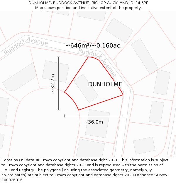 DUNHOLME, RUDDOCK AVENUE, BISHOP AUCKLAND, DL14 6PF: Plot and title map