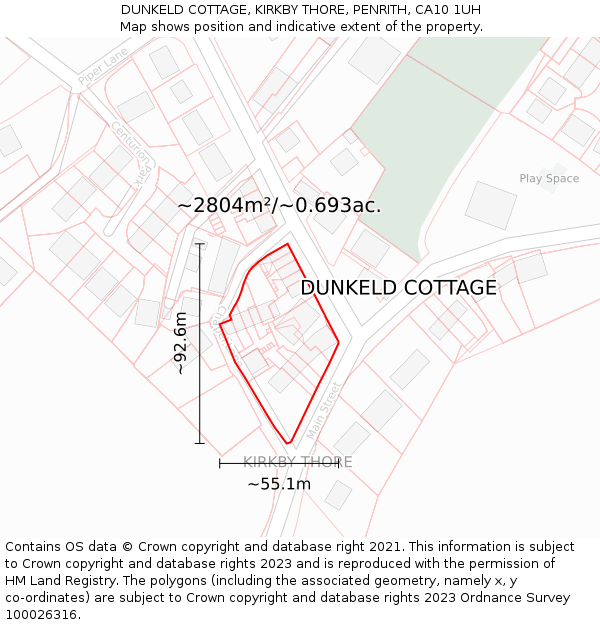 DUNKELD COTTAGE, KIRKBY THORE, PENRITH, CA10 1UH: Plot and title map