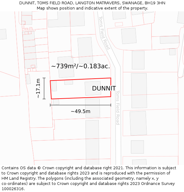 DUNNIT, TOMS FIELD ROAD, LANGTON MATRAVERS, SWANAGE, BH19 3HN: Plot and title map