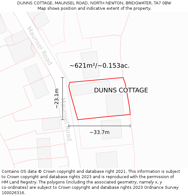 DUNNS COTTAGE, MAUNSEL ROAD, NORTH NEWTON, BRIDGWATER, TA7 0BW: Plot and title map