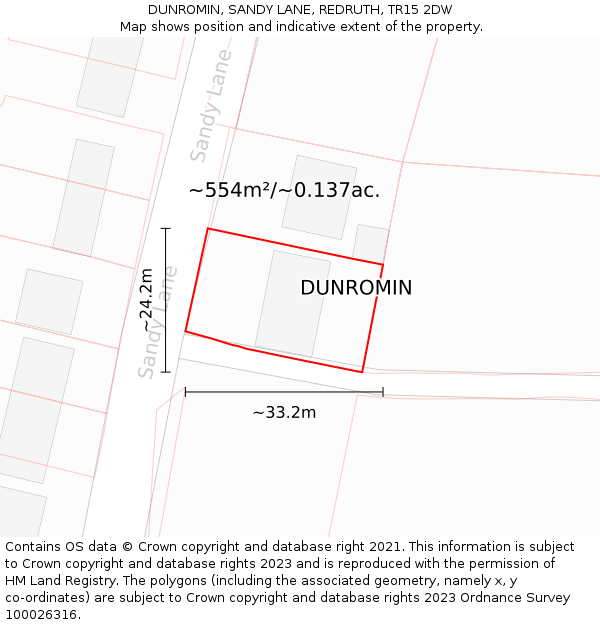 DUNROMIN, SANDY LANE, REDRUTH, TR15 2DW: Plot and title map