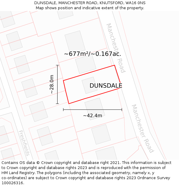 DUNSDALE, MANCHESTER ROAD, KNUTSFORD, WA16 0NS: Plot and title map