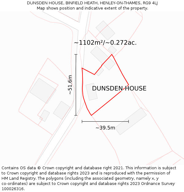 DUNSDEN HOUSE, BINFIELD HEATH, HENLEY-ON-THAMES, RG9 4LJ: Plot and title map